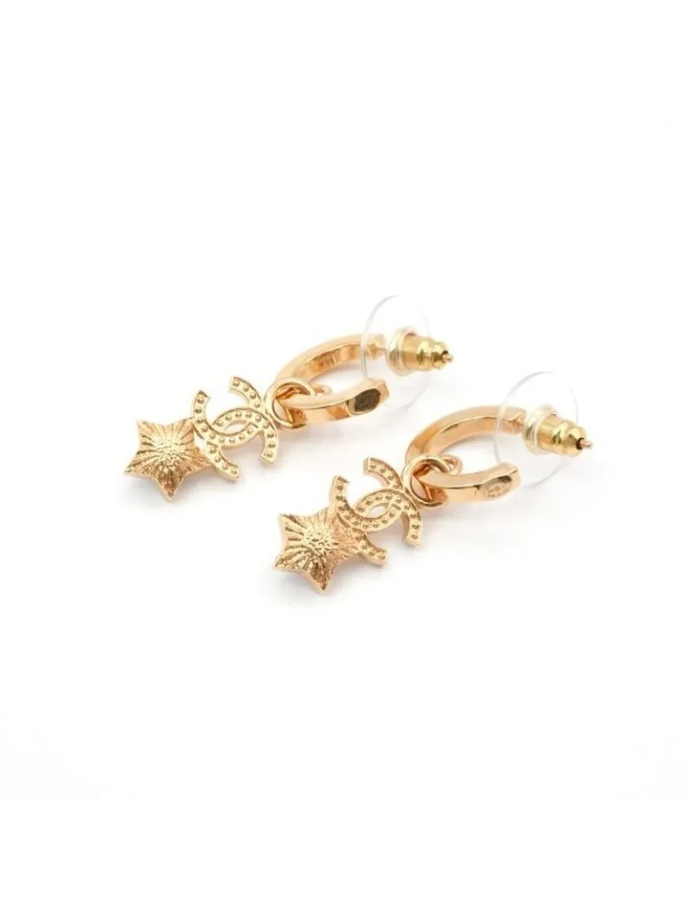Chanel Earrings Gold Coco Mark Star Hoop Rhinestone